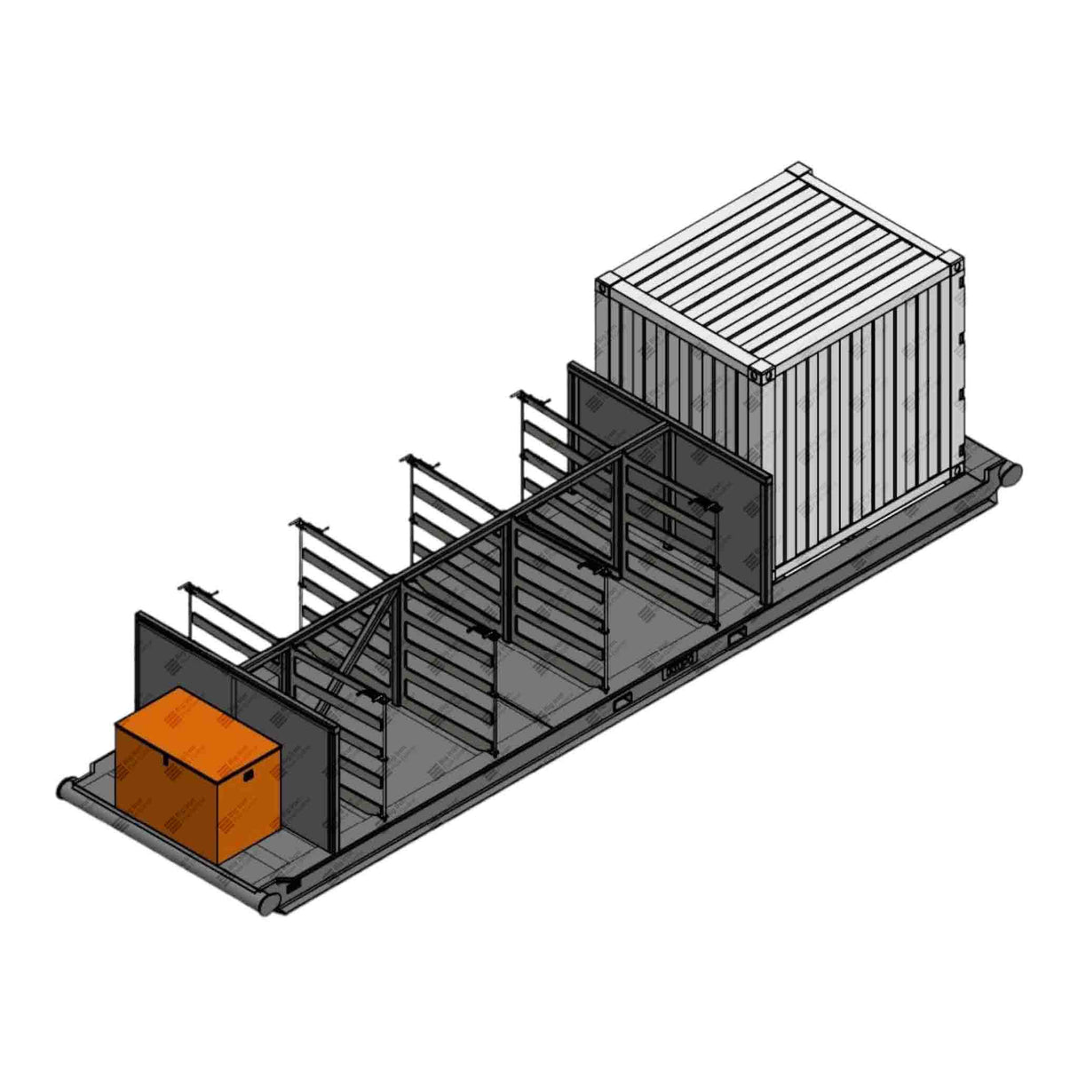 Pipe Sloop Skid - Frac Missile, W/ Hose Racks & Seacan